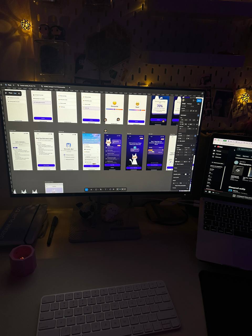 Fluxo onboarding and paywall screens laid out in Figma late at night